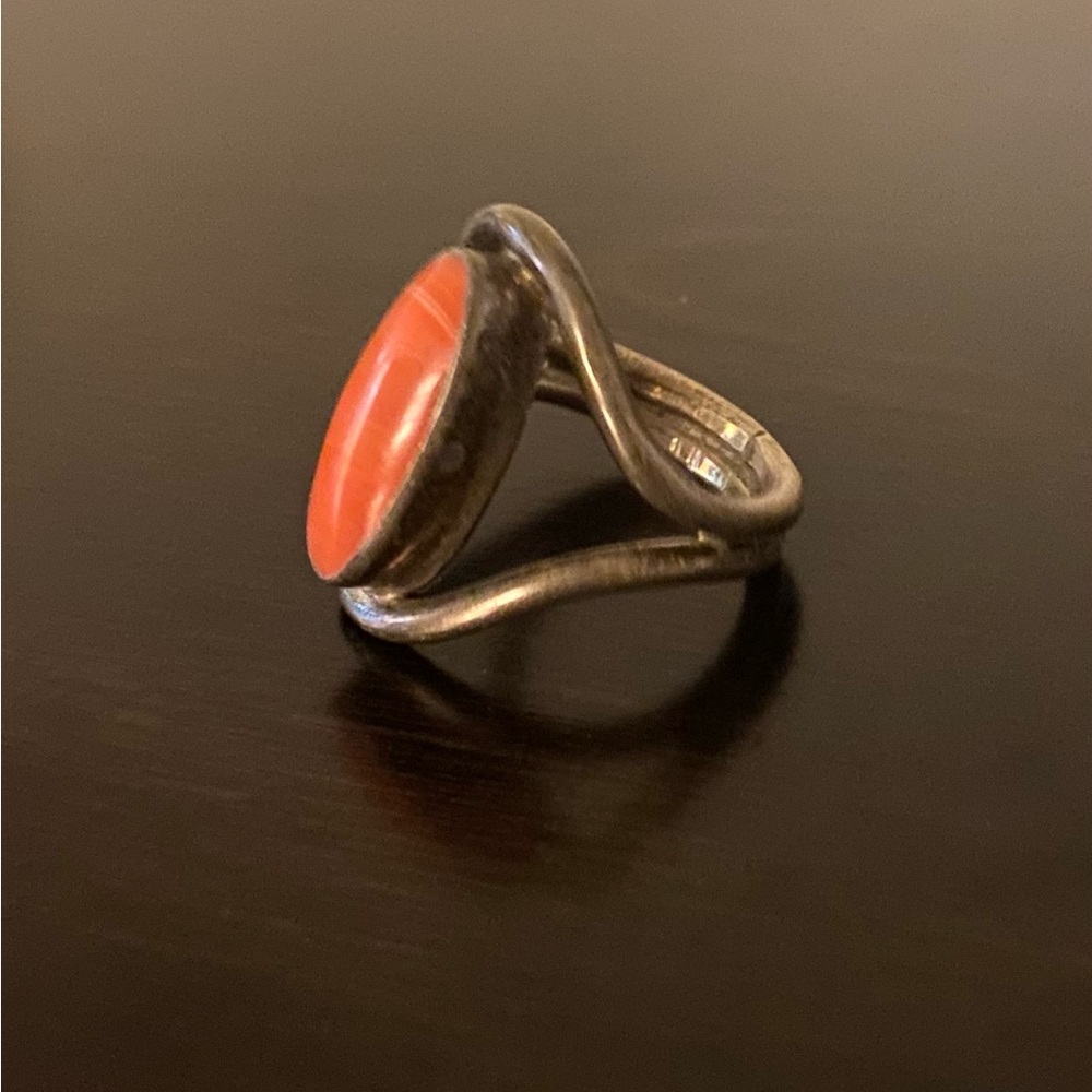 Vintage Taxco Sterling Silver Pink Coral Ring Size 10 Mexico .925 - Picture 3 of 7